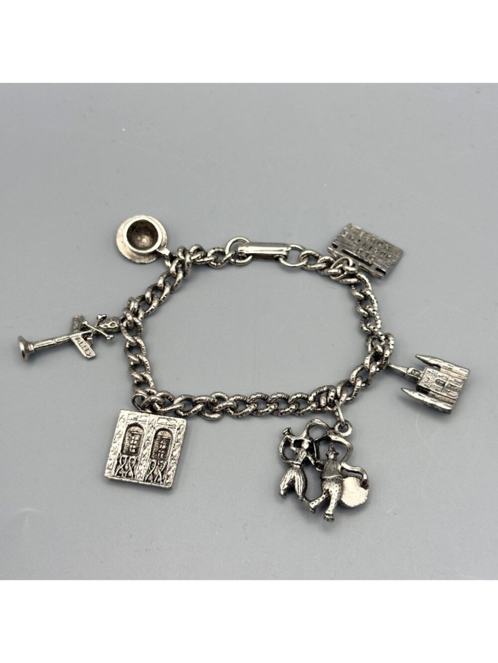 Vintage Coro Charm Bracelet New Orleans Silver Tone Cha Cha 1950s 7.5 inches